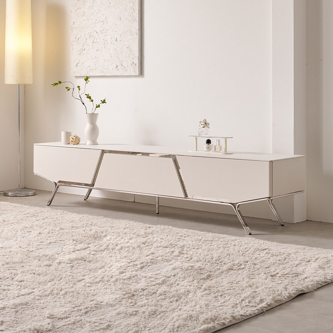 밀크 세라믹 거실장 낮은 85인치 티비다이 TV선반 캄비오 2000, 화이트