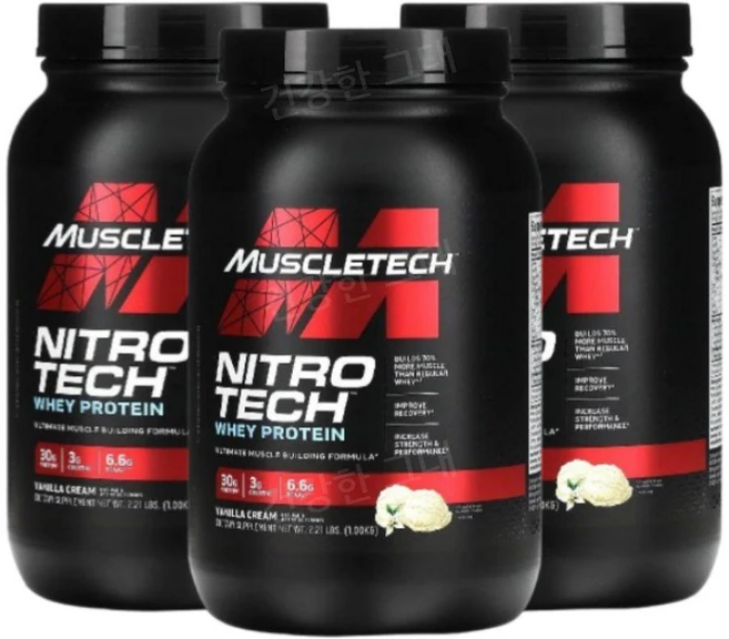 MuscleTech 머슬테크 니트로 테크 유청 프로틴 바닐라맛 907g, 3개 - 쿠팡