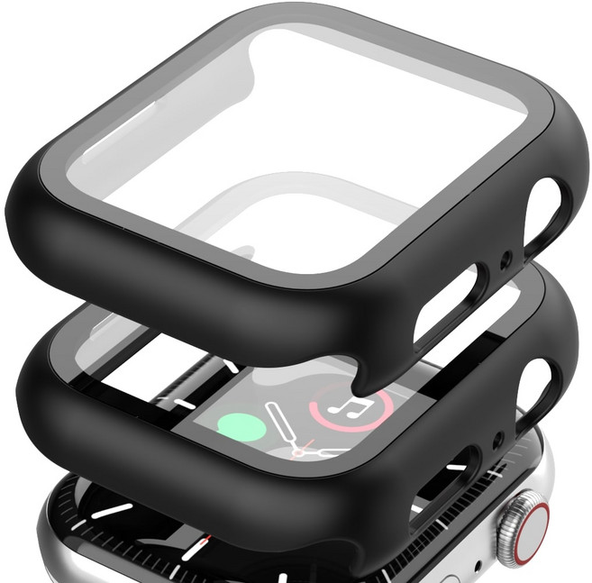 가꼬싶다 풀커버 9H 일체형 애플워치 케이스 2개입, 블랙, 2개