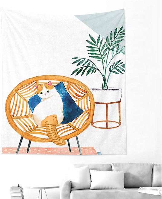 [스테디] 패브릭포스터 40종 감성 그림 거실 벽가리개 바다 풍경 행잉 태피스트리, 25.고양이1