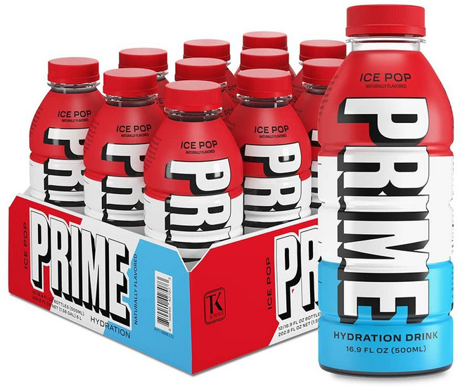 PRIME HYDRATION 프라임 하이드레이션 스포츠 음료 노슈가 카페인 프리 아이스 팝, 500ml, 12개