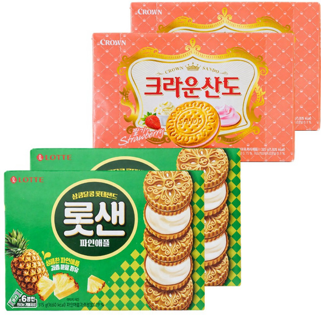 스낵세트 롯샌 파인애플+산도 딸기크림 2개씩 대용량, 1세트, 1.276kg