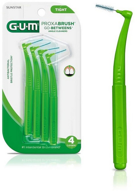 GUM Proxabrush Go-Betweens - 각진 치간 브러시 - 플라크 제거 건강을 위한 부드러운 빗살 덴탈 피크 - 교정기 및 치과 장치에 안전 4개입