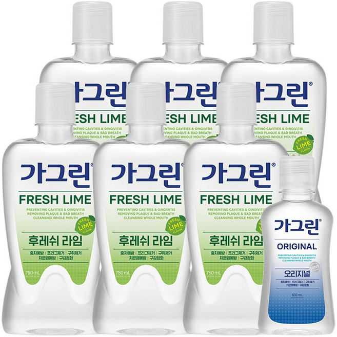 가그린 후레쉬 라임 750ml 6개 + 오리지널 100ml 구강청결제, 2세트