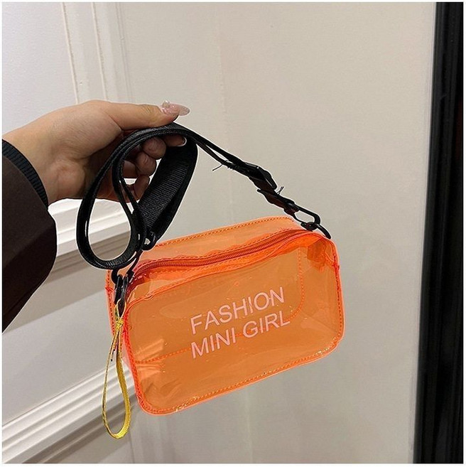 FASHION MINI GIRL 透明果凍斜挎小包, 橘色