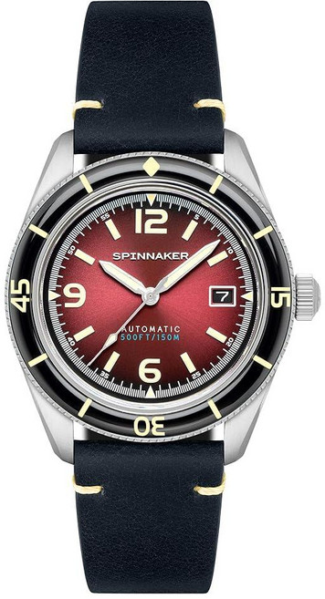 Spinnaker 남성용 43mm Fleuss 오토매틱 시계 천연 가죽 스트랩 SP-5055 Oxblood Red.