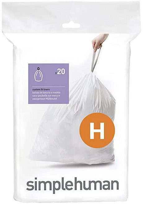 Simplehuman Code H 맞춤형 핏 드로스트링 쓰레기 봉투 디스펜서 팩 20개 30-35리터 / 8-9갤런 화이트 119540