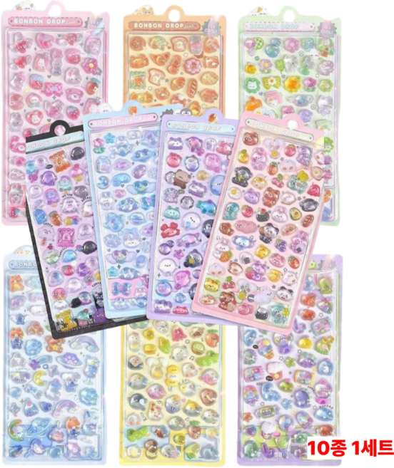 Naccessory 귀여운 동물 3D 입체 스티커 폰 키링 다꾸 10종, 1세트