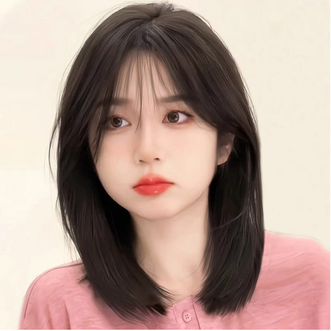 Flyaiku 여성 가발 일체형 쇄골 미디움 단발 수제 여성 통가발, 1개, 밀크티 브라운