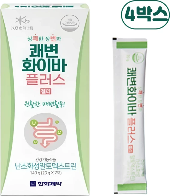 한화제약 쾌변화이바 청포도맛 젤리스틱 치커리분말 피쉬콜라겐 Constipation, 4박스, 140g - 쿠팡
