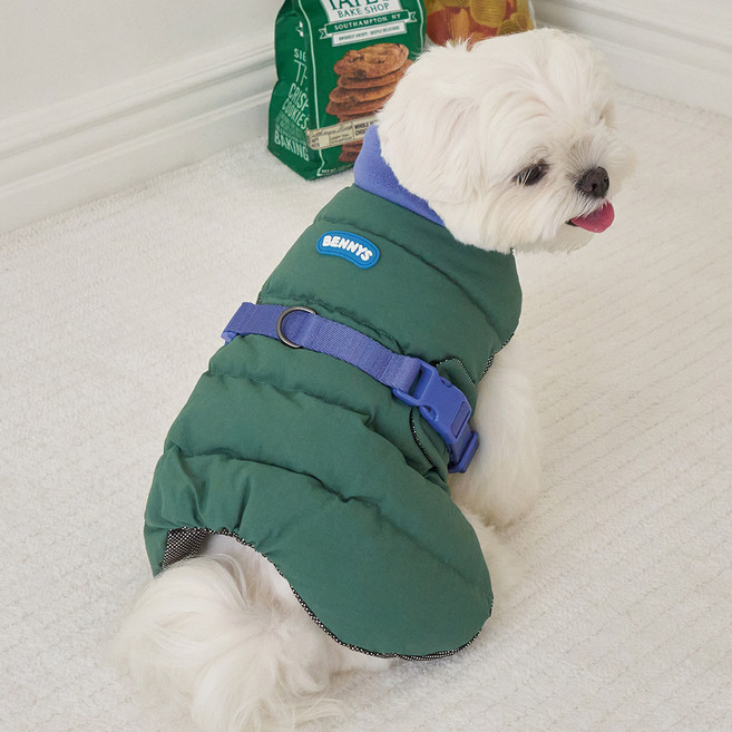 베니즈 하이커 하네스 강아지패딩 점퍼 아우터 반려견 겨울옷, 1개, 그린