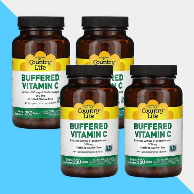 Country Life 컨트리라이프 버퍼드 비타민C 100mg 바이오플라보노이드 500mg 250정 4개 - 쿠팡