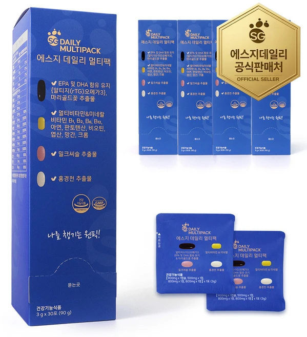 에스지 데일리 멀티팩 올인원 영양제 종합비타민 오메가3 4박스 120포, 90g, 4개 - 쿠팡