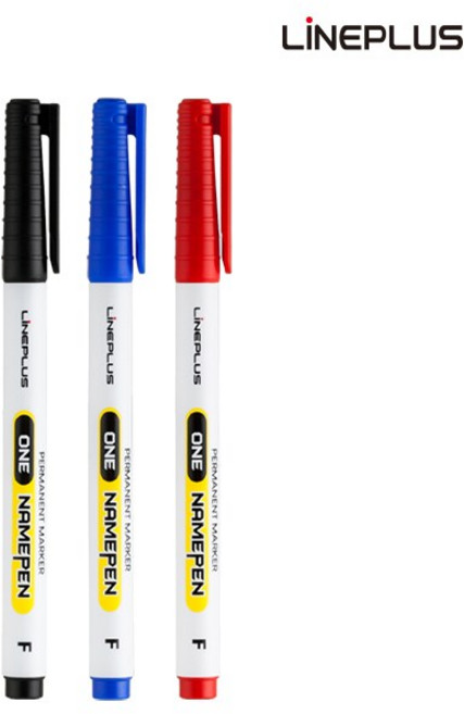 라인플러스 원 네임펜 F 중간글씨, 1팩, 블랙+블루+레드