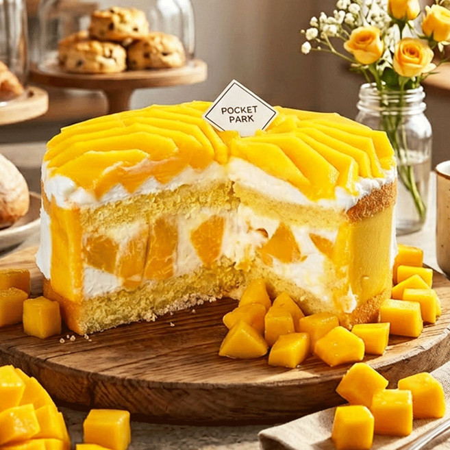 포켓파크 망고 케이크 수제 생일 기념일 디저트, 1개, 980g