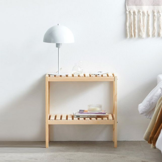 원목 선반 500 낮은 2단 틈새 신발장 미송 나무 협탁, 내추럴, 1