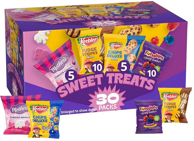 Keebler Sweet Treat 버라이어티 팩 30개 포함 퍼지 펀블 디럭스 어머니의 스트라이프 822.1g(29온스) 쿠키 칩 서커스 동물 박스, 30개입
