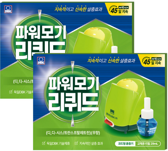 킬파프 파워 리퀴드 액체 전자 모기향 전기 모기약 액상 훈증기 리필액 세트 1+1, 35g, 2개, 리퀴드 본품세트 (코드형)