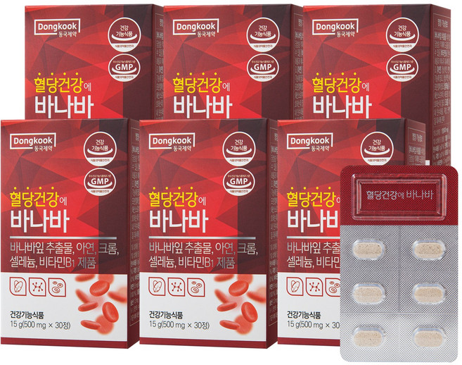 동국제약 혈당건강에 바나바 혈당케어 500mg, 30정, 6개