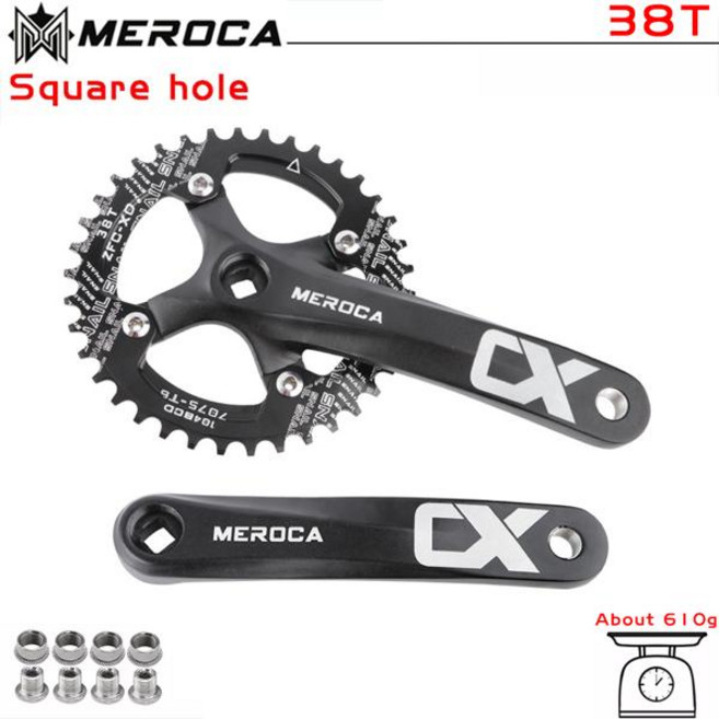 자전거 부품 MEROCA 자전거 크랭크 체인휠 104BCD MTB 크랭크셋 알루미늄 합금 하단 170mm 블랙 32 T 34 36 38 40 42T 플레이트, 5) Black 38T - 170mm, 1개