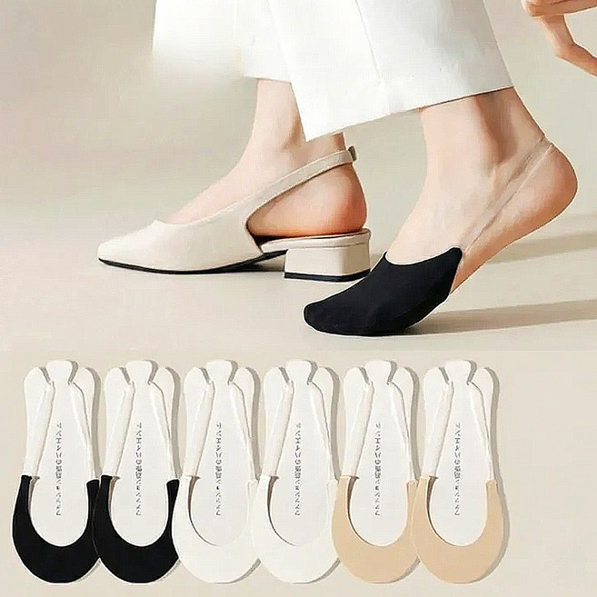 투명 스트랩 슬링백 구두 안 벗겨지는 페이크삭스 덧신 6켤레 세트