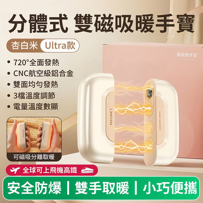 磁吸暖手寶【速熱+三檔恆溫】卡其米