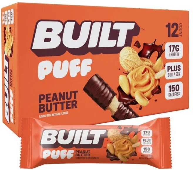 Built Bar 에너지바 빌트 바 퍼프 프로틴 코코넛 17g 단백질 간식 휴대용 140칼로리 6g 설탕 콜라겐 글루텐 프리 12개입, 땅콩 버터 퍼프, 12개 (1팩), 1개 - 쿠팡