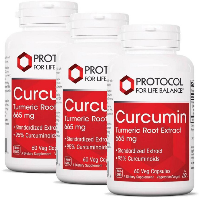 프로토콜 커큐민 터메릭 뿌리 추출물 665mg 캡슐 PROTOCOL FOR LIFE BALANCE Curcumin Turmeric Root, 60정, 3개