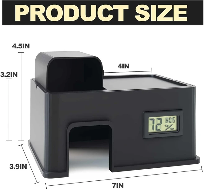 온습도계와 가습 탱크가 있는 파충류 은신처 동굴 도마뱀 거북이 쉼터, 01 빠른, 01 Black