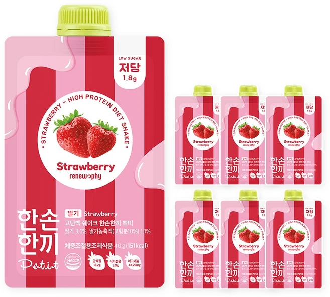 한손한끼 프로틴 단백질 쉐이크 딸기맛, 7개, 40g - 쿠팡