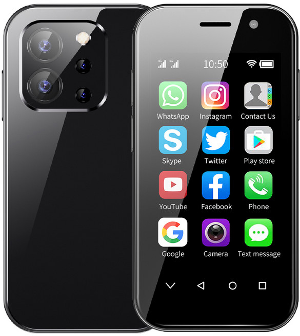 SOYES XS15 Pro 3GB RAM 64GB ROM 슈퍼 미니 스마트폰 4G LTE 3.0인치 화면 Android 9.0 귀여운 소형 핸드폰 선물, Black, 16GB