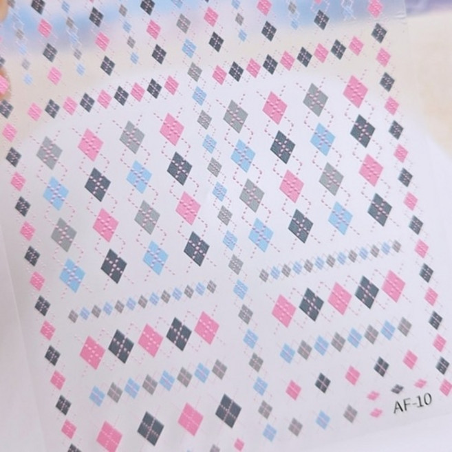 Gonail/ 아가일 하운드 체크 네일스티커 3종 AF10 AF11 AF12 (택1)겨울 체크네일, 1개, 01. 파스텔 아가일 체크 AF-10