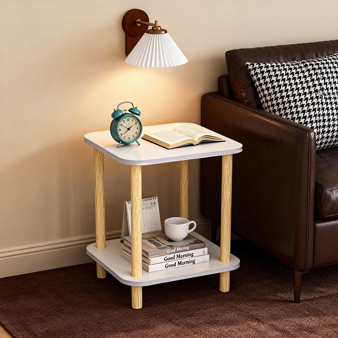 튼튼한 침대 협탁 거실 원목 사이드 테이블 수납장 사이드 테이블 2단 협탁, 40*40*53