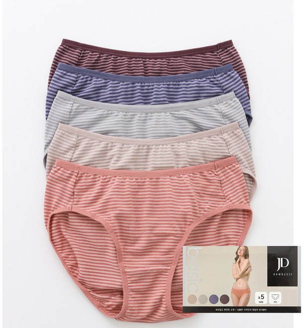 여성 모달 스트라이프 미디삼각팬티 5종세트