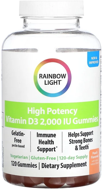 Rainbow Light 고효능 비타민D3 복숭아 2000 IU 구미젤리 120개, RainbowLight고효능비타민D3복숭아2000IU구, 1개 - 쿠팡