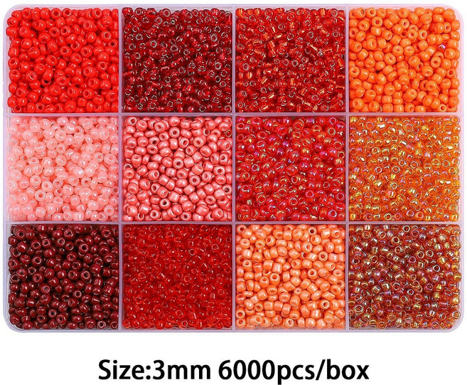 리리아트 3mm 시드비즈 12색 세트 비즈팔찌 반지 만들기 재료, 1개, 빨강
