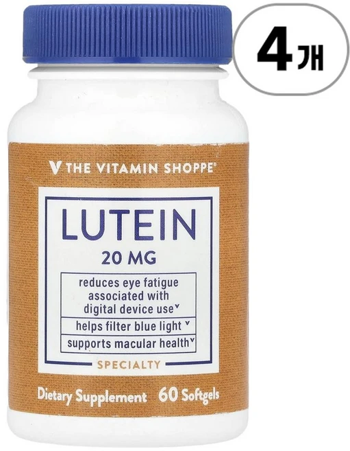 비타민숍 루테인 20mg The Vitamin Shoppe Lutein 20 mg 60정, 4개 - 쿠팡