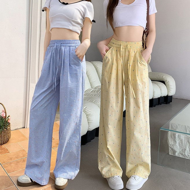 UPPERCUT 1+1 여성 데일리 와이드팬츠 시원한 여름바지 루즈핏 밴딩팬츠 트레이닝팬츠 체형보정 빅사이즈 통바지