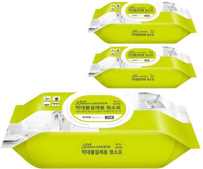 소프트앤네이쳐 막대물걸레용 청소포, 3개