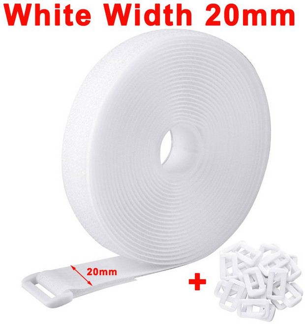 5/2/1미터 재사용 가능한 패스너 및 루프 버클이 있는 고정 스트랩 조정 케이블 프리 컷 길이 나일론, 5Meter 20Pcs Bu les, White width 20mm, 1개