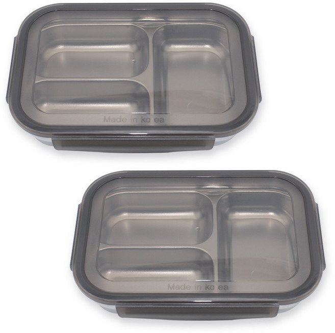 1+1 올품락 간편한끼 스텐 다이어트 역3구 뚜껑 식판, 그레이, 2세트