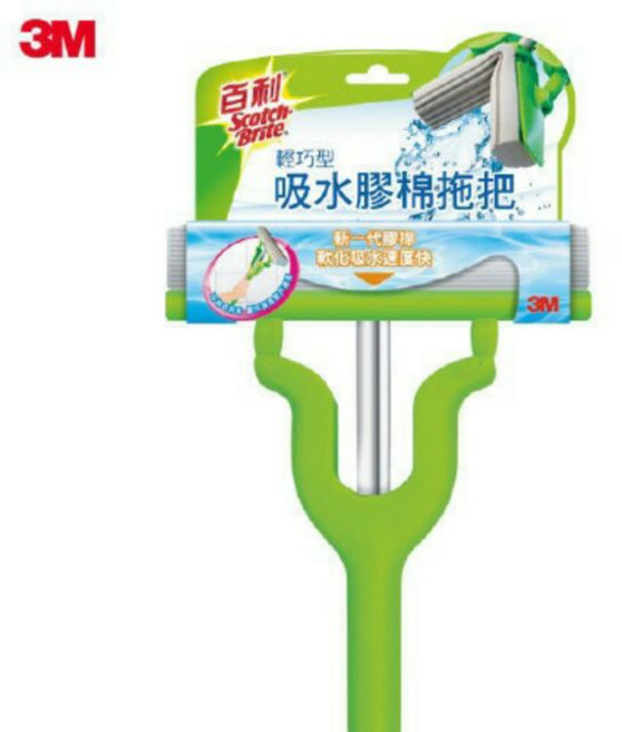 3M 輕巧型膠棉拖把，單手操作吸水力強，適用多種地面直立收納, 1個
