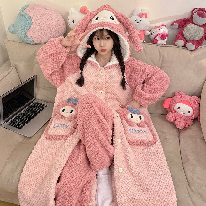 NEW-SALE 산호 플리스 커플 잠옷 세트 두꺼운 플리스 안감 겨울 보온 잠옷 홈웨어 잠옷