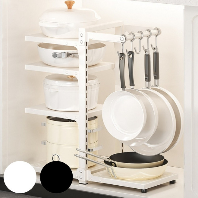 알뜰살림 고급형 높이조절 냄비 후라이팬 정리대, 1개, 흰색, 10단