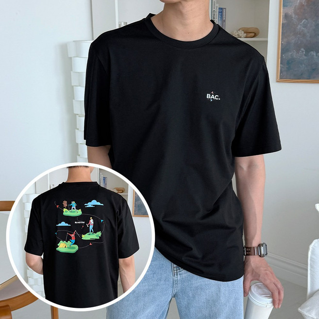 블랙야크 공용 백패킹 프린팅 반팔티 캐주얼 기능성 라운드 티셔츠