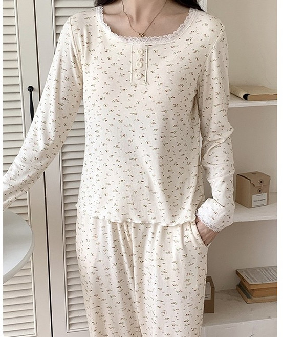 브라캡 내장 패드 노브라 실내복 잠옷 세트 순면 이지웨어