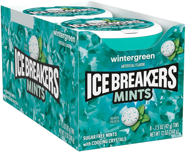 ICE BREAKERS Wintergreen Sugar Free Mints Tins 8count 아이스브레이커 민트 틱톡 유행, 42g, 1박스