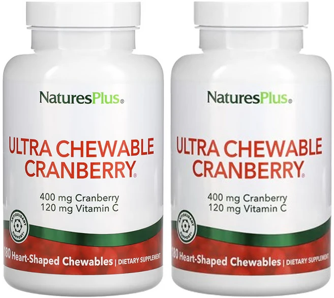네이쳐스플러스 울트라 츄어블 크랜베리 비타민 C 함유 크랜베리/딸기 맛 180 러브-베리즈, 180정, 2개 - 쿠팡