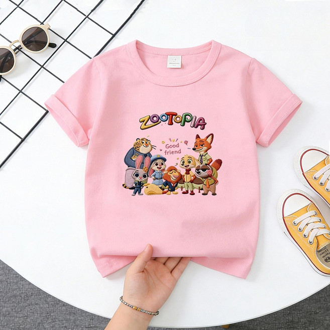 여름 반팔 주토피아 캐릭터 주디 면 초등학생 아동 티셔츠 등교룩 유아 닉 어린이집 자수 등원룩