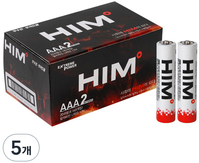 힘 알카라인 AAA건전지 벌크, 40개입, 5개